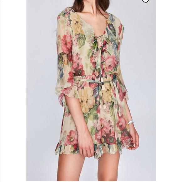 Few Moda Charla Ruffled Floral Watercolor Dress Size Medium - Picture 2 of 16